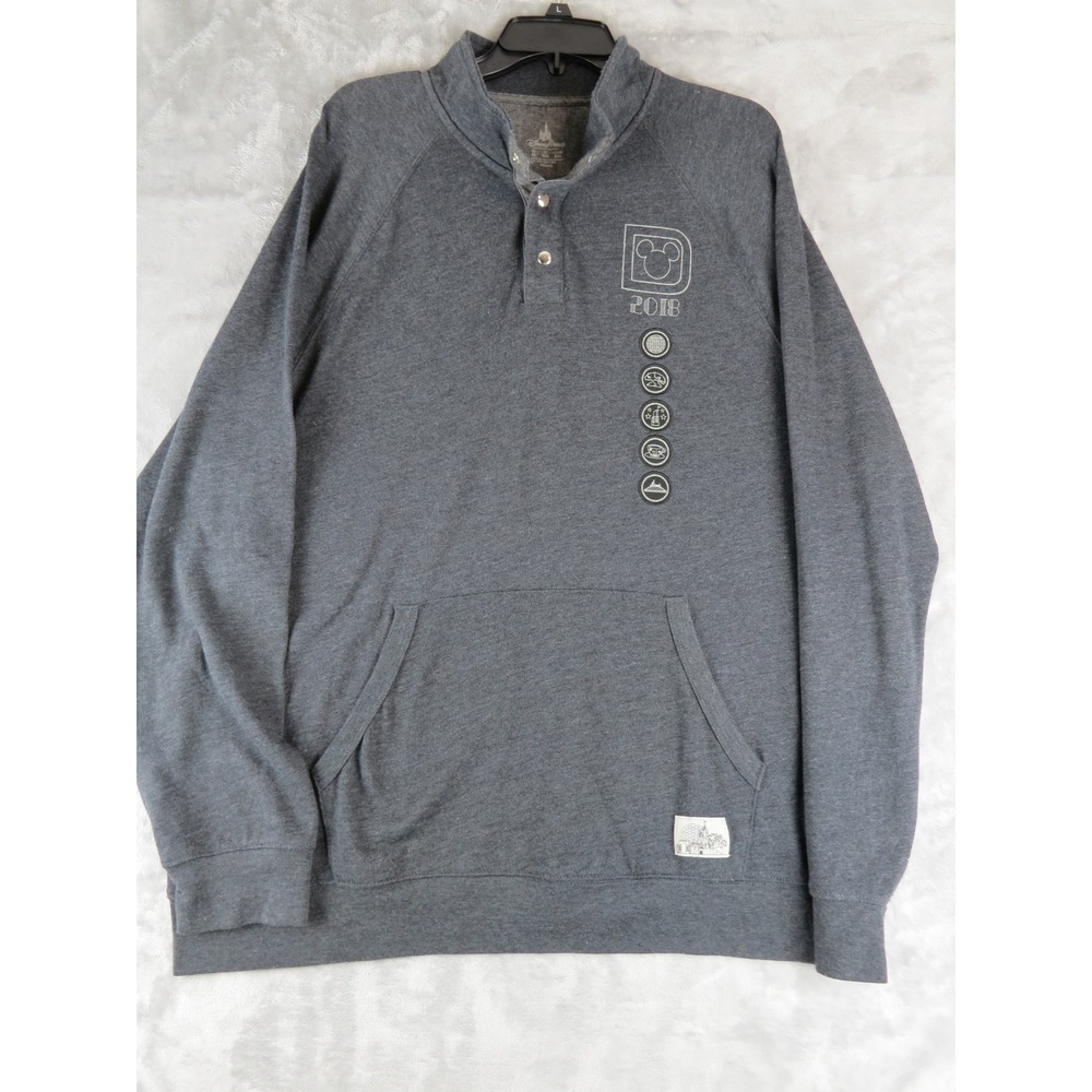 Disney Parks Pullover Sweatshirt XL Gray 2018 Icons Disneyland World snap collar